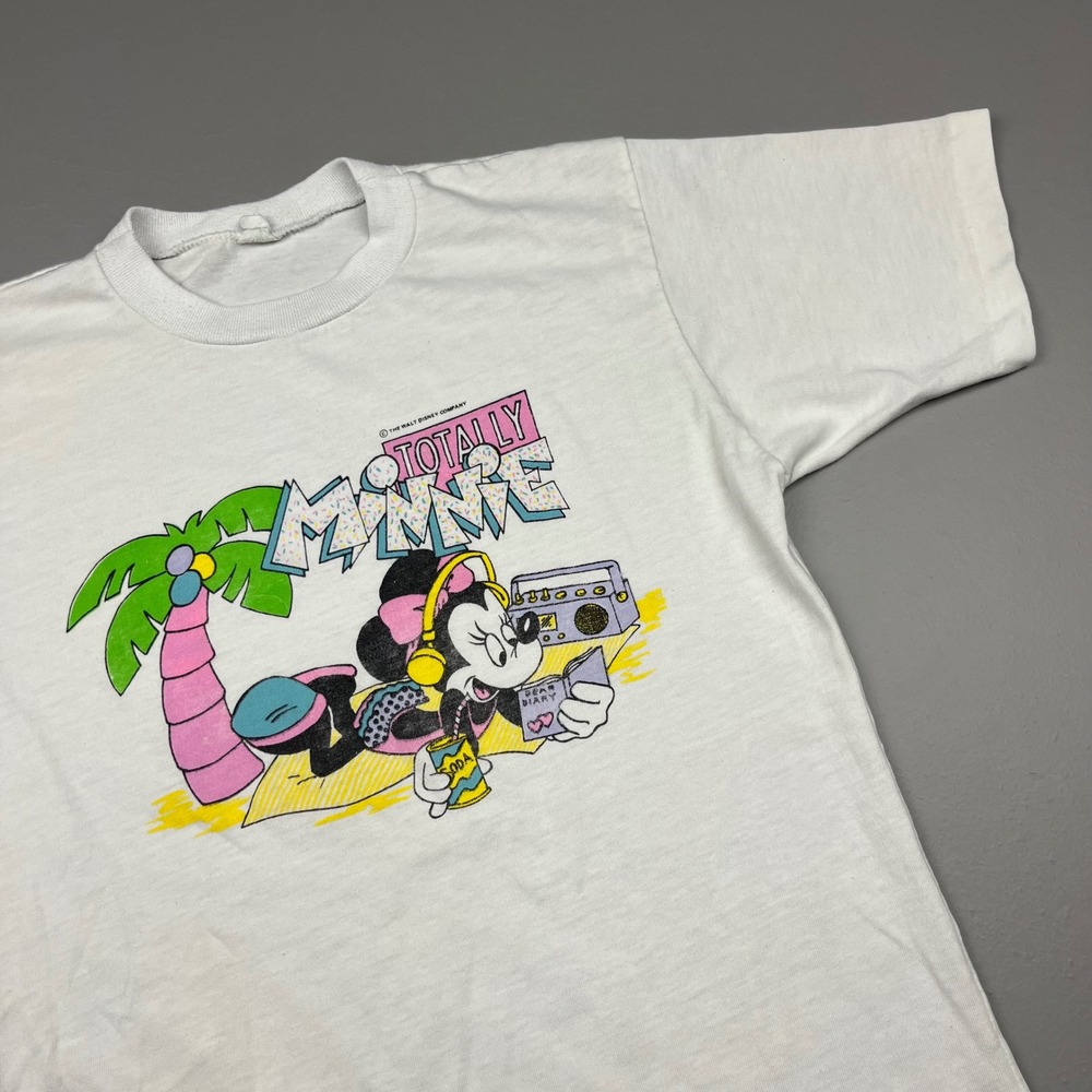 Disney Totally Minnie Mouse T-Shirt Youth M White Vintage 80s Beach Graphic Tee